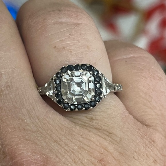 Sterling Asscher Cut CZ Halo Ring - Picture 6 of 14